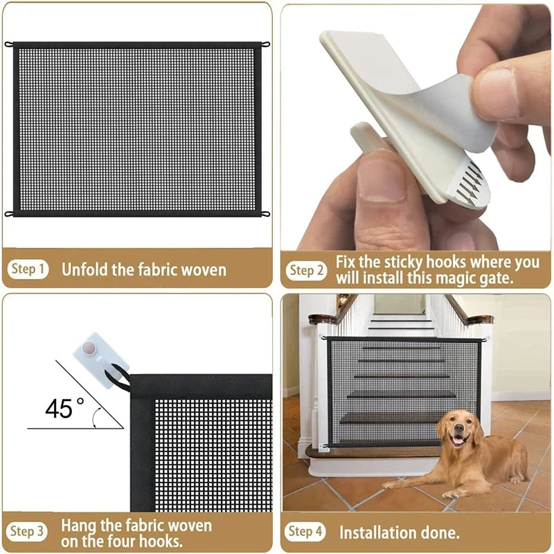 Pet Safety Barrier Mesh Fence with 4x Self-Adhesive Hooks