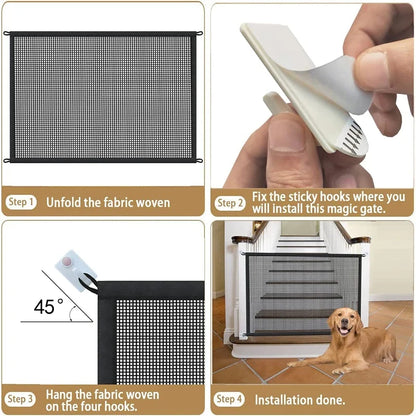 Pet Safety Barrier Mesh Fence with 4x Self-Adhesive Hooks